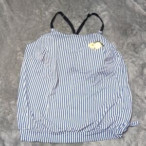 Cacique Full Coverage Racer Back Blue & White Swim Top with Lemons